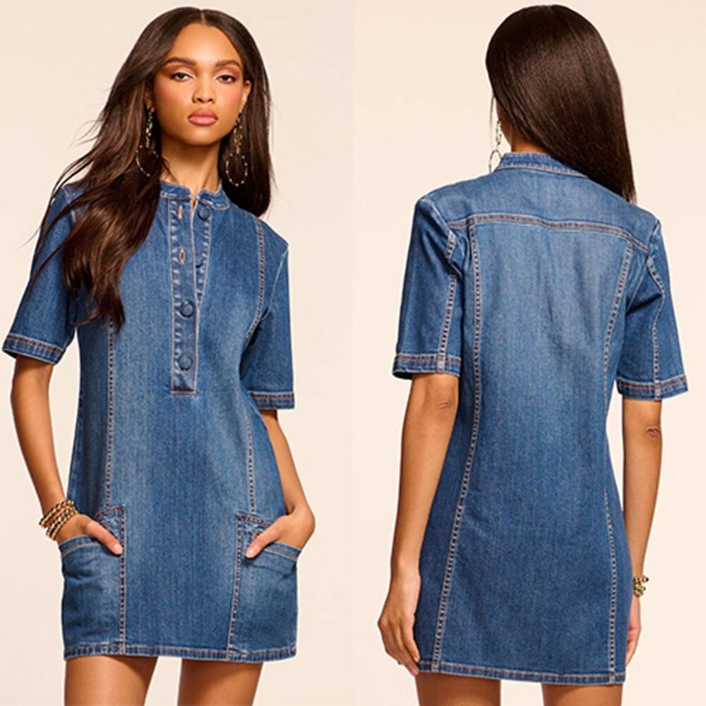NEW Ramy Brook Relaxed Fit Short Sleeve Denim Mini Dress Medium Wash Size: 29